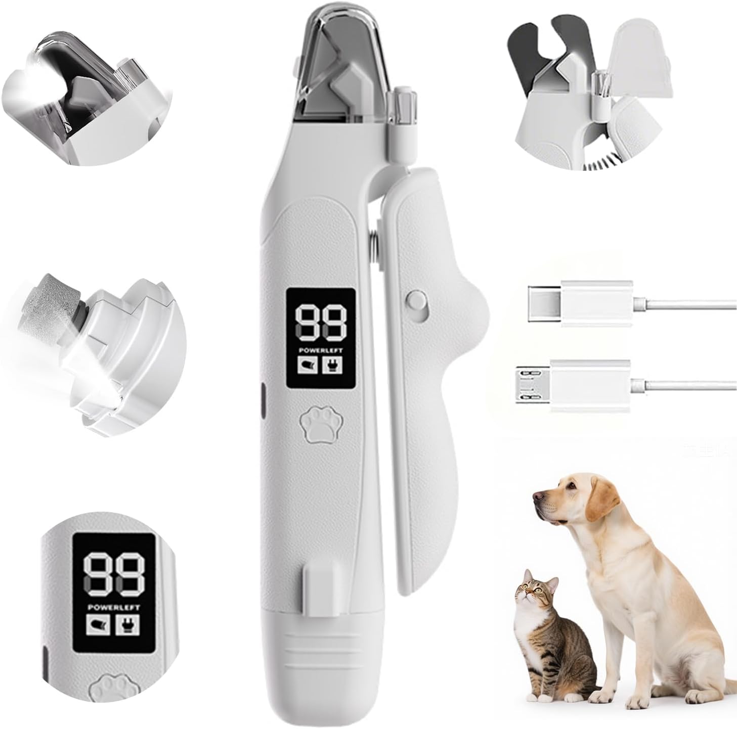 2-in-1 Led Light Nail Grinder Cat and Dog Clipper