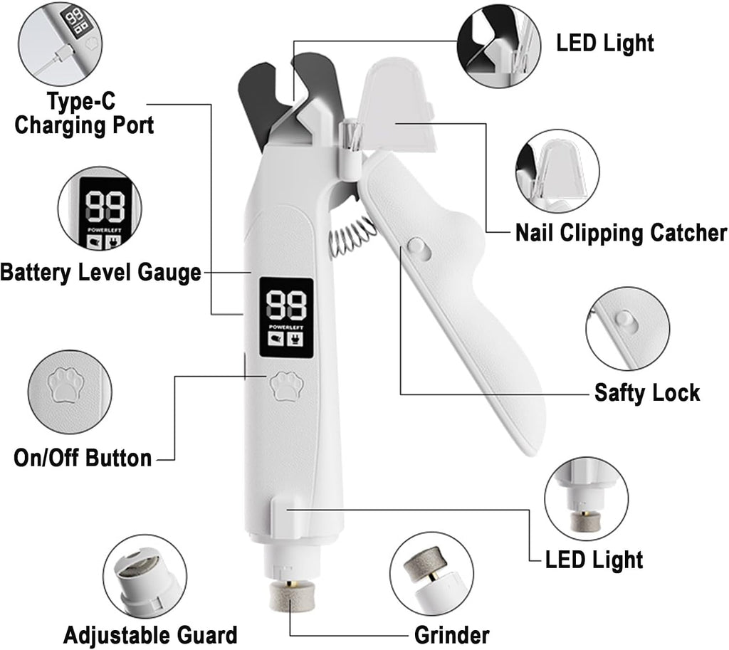 2-in-1 Led Light Nail Grinder Cat and Dog Clipper