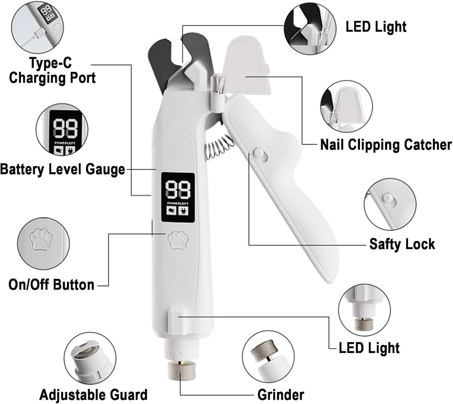 2-in-1 Led Light Nail Grinder Cat and Dog Clipper