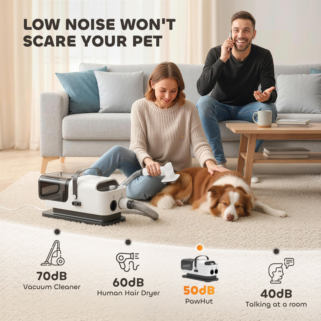 5 in 1 Dog Grooming Vacuum & Dryer w/ Clipper, 50dB Low Noise, Adjustable Speed & Temp, 1.8L Canister