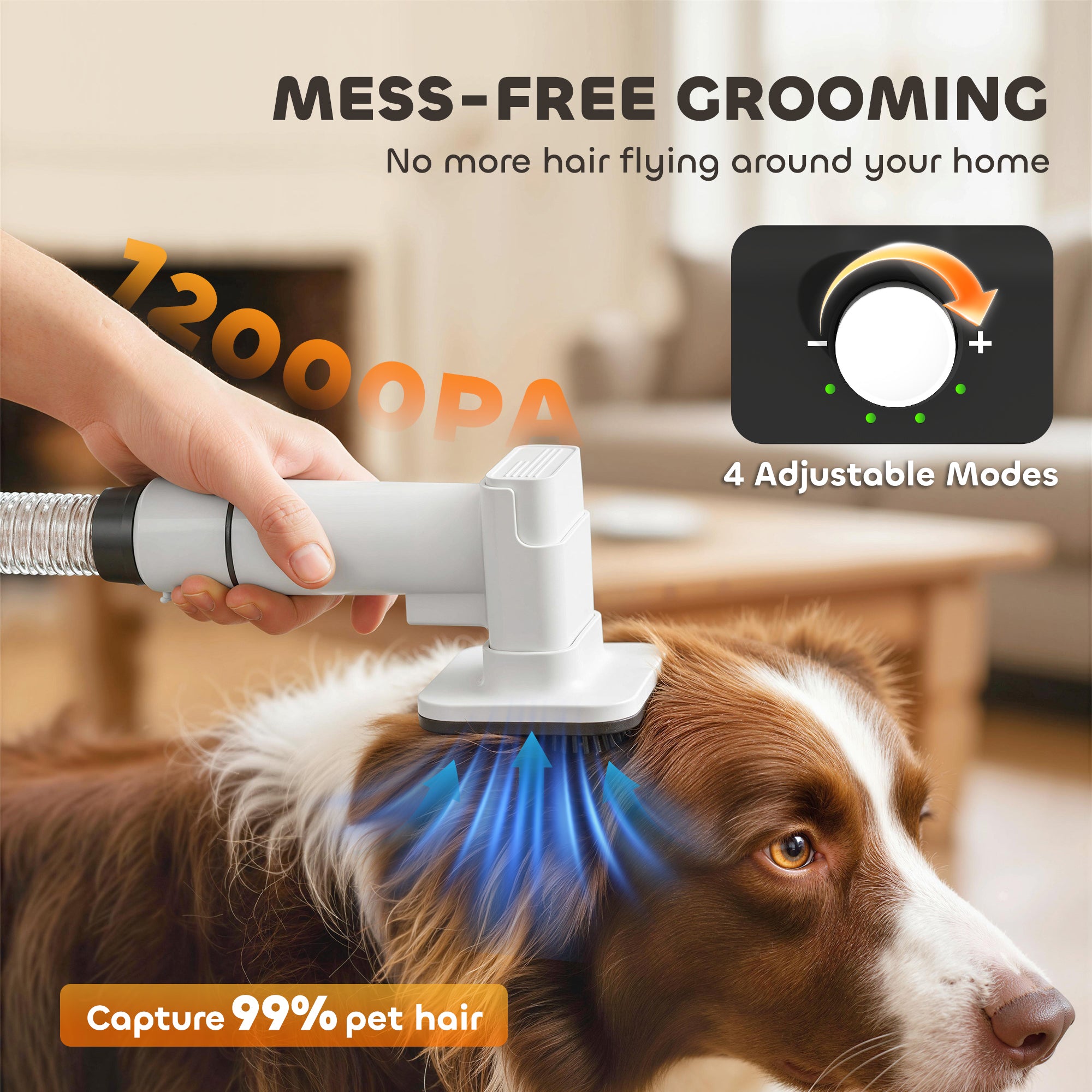 5 in 1 Dog Grooming Vacuum & Dryer w/ Clipper, 50dB Low Noise, Adjustable Speed & Temp, 1.8L Canister