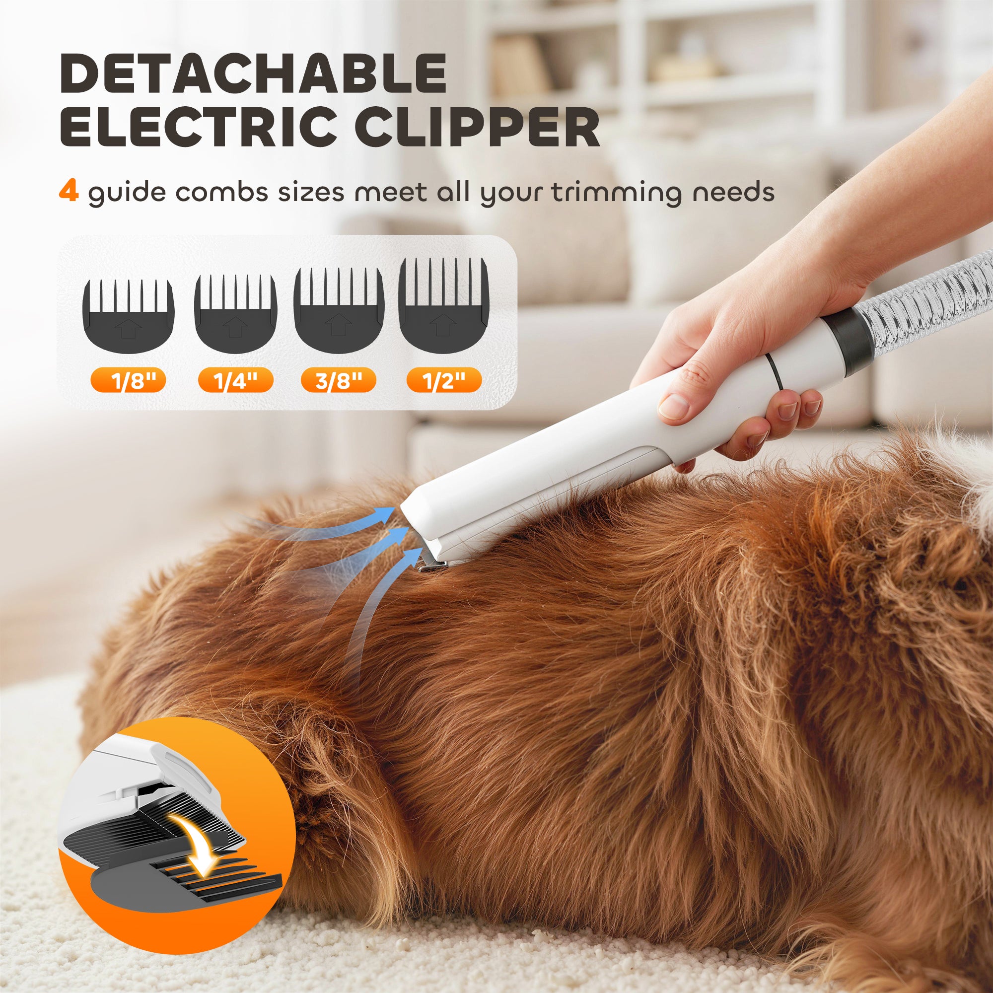 5 in 1 Dog Grooming Vacuum & Dryer w/ Clipper, 50dB Low Noise, Adjustable Speed & Temp, 1.8L Canister
